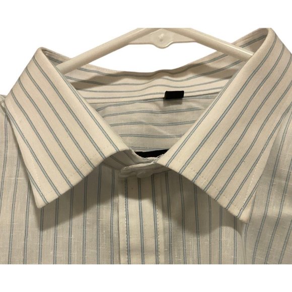 Gold Cuff Mens Long Sleeve Striped Shirt Size 44  Button Front Blue/White - Picture 4 of 9